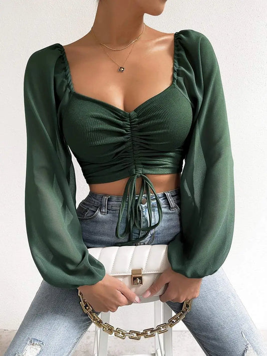 Emerald Long Puff Sleeves Top